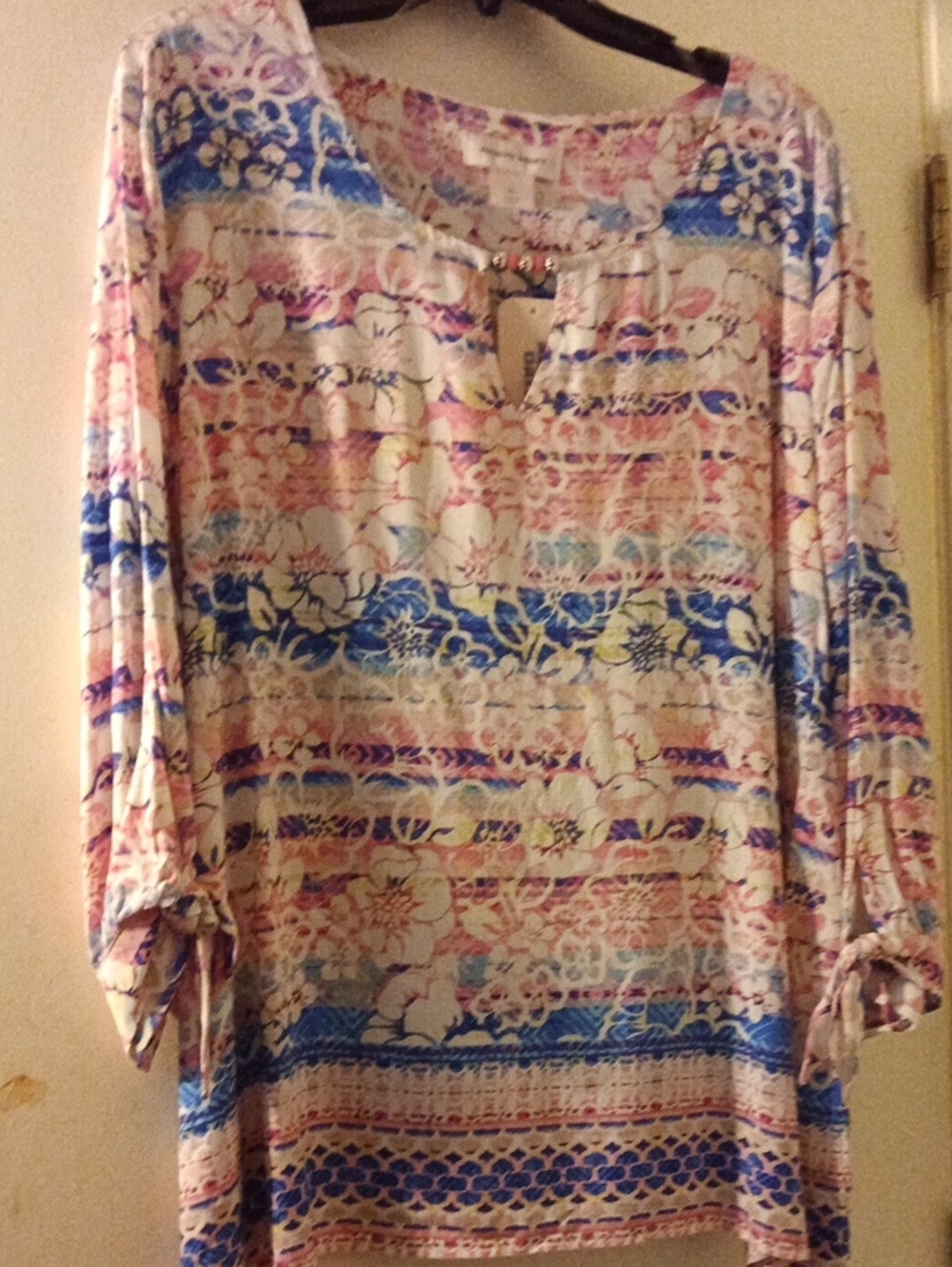 Allison Daley Multicolor Floral Tunic Shirt in Blue, Pink & Cream NWT Size XL
